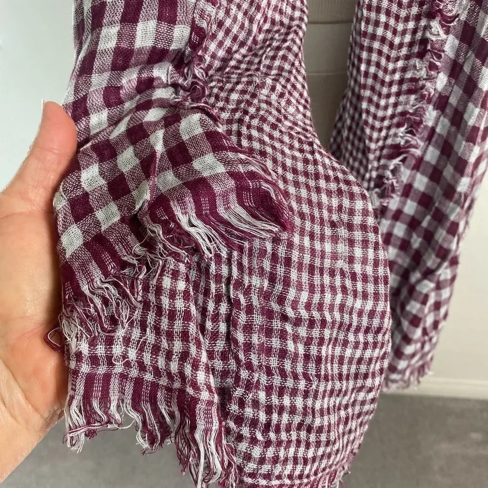 Free People Burgundy and White Checkered Scarf